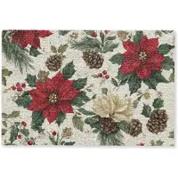 MuchoWow Deurmat 90x60 cm - Droogloopmat Feestelijk - Textielpatroon - Kerstbloemen - Kleurrijk - Mat voor binnen - Schoonloopmat - Deurmatten met print - Inloopmat