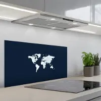 KitchenYeah Spatscherm 80x40 cm - Zelfklevende achterwand Wereldkaard - Blauw - Contrast - Keuken muurbeschermer - Spatwand fornuis