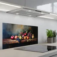 KitchenYeah Spatscherm 80x40 cm - Zelfklevende achterwand Rustiek - Stilleven - Fruit - Keuken muurbeschermer - Spatwand fornuis