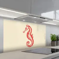 KitchenYeah Spatscherm 120x60 cm - Zelfklevende achterwand Zeepaardje - Rood - Fijne details - Keuken muurbeschermer - Spatwand fornuis