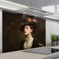 KitchenYeah Spatscherm 120x80 cm - Zelfklevende achterwand Vrouw - Victoriaans - Portret - Keuken muurbeschermer - Spatwand fornuis