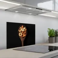 KitchenYeah Spatscherm 60x45 cm - Zelfklevende achterwand Hout - Noten - Zwart - Keuken muurbeschermer - Spatwand fornuis