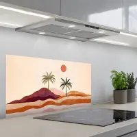 KitchenYeah Spatscherm 90x45 cm - Zelfklevende achterwand Palmbomen - Abstract - Zon - Heuvels - Keuken muurbeschermer - Spatwand fornuis