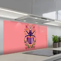 KitchenYeah Spatscherm 120x60 cm - Zelfklevende achterwand Paars - Kever - Stipjes - Bloemen - Keuken muurbeschermer - Spatwand fornuis