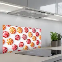 KitchenYeah Spatscherm 80x40 cm - Zelfklevende achterwand Snoep - Patroon - Rood - Oranje - Keuken muurbeschermer - Spatwand fornuis