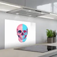 KitchenYeah Spatscherm 70x55 cm - Zelfklevende achterwand Schedel - Grafisch - Roze - Verdeeld - Keuken muurbeschermer - Spatwand fornuis
