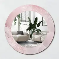 Wallfluent Bedrukte Ronde Spiegel - Ronde Wandspiegel Met Print Roze Steen - 50 cm / 36 cm - Roze - Roze Ronde Wandspiegel Decoratieve Print - Badkamerspiegel - Gangspiegel - Eetkamer - Ophangsysteem