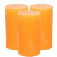 Atmosphera Stompkaars - 3x - oranje - 7 x 13 cm - cilinderkaars - rustiek model