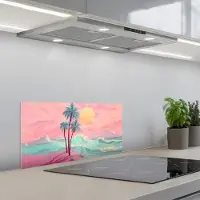 KitchenYeah Spatscherm 60x30 cm - Zelfklevende achterwand Palmbomen - Golven - Zee - Keuken muurbeschermer - Spatwand fornuis