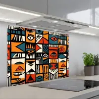 KitchenYeah Spatscherm 80x60 cm - Zelfklevende achterwand Abstract - Gezichten - Mozaïek - Keuken muurbeschermer - Spatwand fornuis