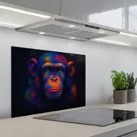 KitchenYeah Spatscherm 70x55 cm - Zelfklevende achterwand Kleurrijk - Aap - Abstract - Keuken muurbeschermer - Spatwand fornuis