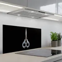 KitchenYeah Spatscherm 90x45 cm - Zelfklevende achterwand Schaar - Delfts blauw - Zwart - Keuken muurbeschermer - Spatwand fornuis