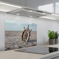 KitchenYeah Spatscherm 70x55 cm - Zelfklevende achterwand Scheepsstuur - Hout - Bruin - Zand - Keuken muurbeschermer - Spatwand fornuis