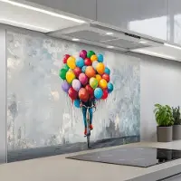 KitchenYeah Spatscherm 120x80 cm - Zelfklevende achterwand Balonnen - Street art - Vintage - Keuken muurbeschermer - Spatwand fornuis