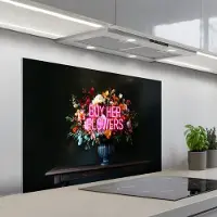 KitchenYeah Spatscherm 100x65 cm - Zelfklevende achterwand Quote - Bloemen - Vaas - Neon - Keuken muurbeschermer - Spatwand fornuis