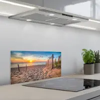 KitchenYeah Spatscherm 70x30 cm - Zelfklevende achterwand Duinen - Zonsondergang - Strand - Zee - Horizon - Keuken muurbeschermer - Spatwand fornuis