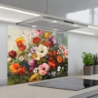 KitchenYeah Spatscherm 80x60 cm - Zelfklevende achterwand Vrolijk boeket - Dynamisch - Subtiele kleurspatten - Keuken muurbeschermer - Spatwand fornuis