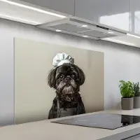 KitchenYeah Spatscherm 100x65 cm - Zelfklevende achterwand Kokskleding - Zwart - Hondje - Keuken muurbeschermer - Spatwand fornuis