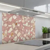 KitchenYeah Spatscherm 80x55 cm - Zelfklevende achterwand Roze - Decoratie - Stenen - Terrazzo - Keuken muurbeschermer - Spatwand fornuis
