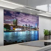 KitchenYeah Spatscherm 100x75 cm - Zelfklevende achterwand New York - Skyline - Stad - Kleuren - Keuken muurbeschermer - Spatwand fornuis