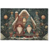 MuchoWow Deurmat 60x40 cm - Droogloopmat Kerst - Gnomen - Peperkoekhuisje - Rood - Groen - Mat voor binnen - Schoonloopmat - Deurmatten met print - Inloopmat