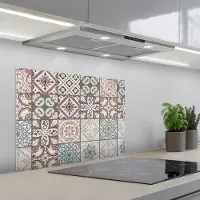 KitchenYeah Spatscherm 70x55 cm - Zelfklevende achterwand Mozaïek - Bruin - Patroon - Tegel - Keuken muurbeschermer - Spatwand fornuis