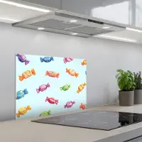 KitchenYeah Spatscherm 60x45 cm - Zelfklevende achterwand Blauw - Patroon - Snoep - Keuken muurbeschermer - Spatwand fornuis
