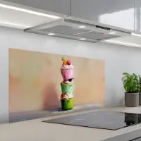 KitchenYeah Spatscherm 100x50 cm - Zelfklevende achterwand Cupcakes - Gestapeld - Kleurrijk - Fruit - Keuken muurbeschermer - Spatwand fornuis