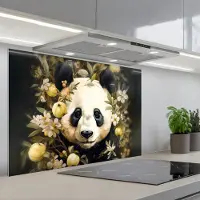 KitchenYeah Spatscherm 80x55 cm - Zelfklevende achterwand Panda - Pandabeer - Wilde dieren - Natuur - Bloemen - Keuken muurbeschermer - Spatwand fornuis