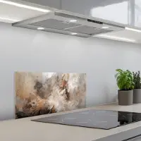 KitchenYeah Spatscherm 70x30 cm - Zelfklevende achterwand Verf - Abstract - Beige - Kunst - Keuken muurbeschermer - Spatwand fornuis