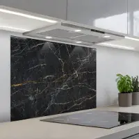 KitchenYeah Spatscherm 80x60 cm - Zelfklevende achterwand Marmer - Zwart - Goud - Grijs - Marmerlook - Keuken muurbeschermer - Spatwand fornuis
