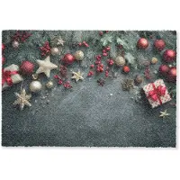 MuchoWow Deurmat 60x40 cm - Droogloopmat Kerstomlijsting - Hulst - Kleurrijk - Mat voor binnen - Schoonloopmat - Deurmatten met print - Inloopmat