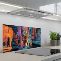 KitchenYeah Spatscherm 80x40 cm - Zelfklevende achterwand Abstract - Figuren - Kleurrijk - Keuken muurbeschermer - Spatwand fornuis