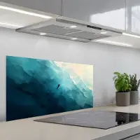 KitchenYeah Spatscherm 80x40 cm - Zelfklevende achterwand Zee - Silhouet - Abstract - Blauw - Keuken muurbeschermer - Spatwand fornuis