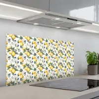 KitchenYeah Spatscherm 100x50 cm - Zelfklevende achterwand Frans - Citroen - Citrus - Bloesem - Geel - Groen - Blauw - Keuken muurbeschermer - Spatwand fornuis