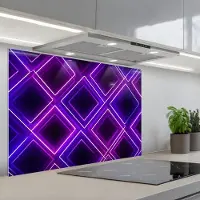 KitchenYeah Spatscherm 80x55 cm - Zelfklevende achterwand Gaming - Ruiten - Neon - Paars - Keuken muurbeschermer - Spatwand fornuis