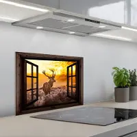 KitchenYeah Spatscherm 60x45 cm - Zelfklevende achterwand Hert - Herfst - Dieren - Natuur - Bos - Doorkijk - Keuken muurbeschermer - Spatwand fornuis