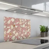 KitchenYeah Spatscherm 70x55 cm - Zelfklevende achterwand Roze - Decoratie - Stenen - Terrazzo - Keuken muurbeschermer - Spatwand fornuis