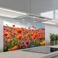 KitchenYeah Spatscherm 120x60 cm - Zelfklevende achterwand Bloemen - Klaprozen - Kleurrijk - Natuur - Keuken muurbeschermer - Spatwand fornuis