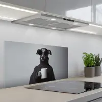 KitchenYeah Spatscherm 90x45 cm - Zelfklevende achterwand Coltrui - Hond - Bril - Mok - Keuken muurbeschermer - Spatwand fornuis