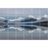 Wallfluent Tegelstickers - Berglandschap Met Weerspiegeling Stickers Voor Tegels - Set van 24 stuks 15 x 15 cm - Blauw Keuken Tegelstickers - Mozaïek Landschappen Badkamer Tegelstickers