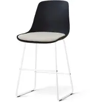 Nolon Nino-Liv barkruk zwart met naturelbeige Zitkussen - wit onderstel - 65 cm