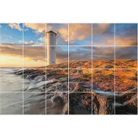 Wallfluent Tegelstickers - Vuurtoren Aan De Kust Tegelfolie - Set van 24 stuks 20 x 20 cm - Oranje Tegelfolie Keuken - Mozaïek Landschappen Tegelstickers WC