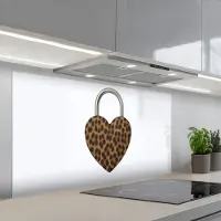 KitchenYeah Spatscherm 120x60 cm - Zelfklevende achterwand Slot - Hartvormig - Bruin - Panterprint - Keuken muurbeschermer - Spatwand fornuis