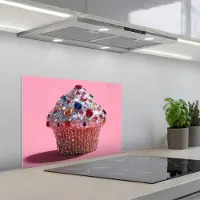 KitchenYeah Spatscherm 60x45 cm - Zelfklevende achterwand Cupcake - Kleurrijk - Edelstenen - Keuken muurbeschermer - Spatwand fornuis