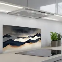 KitchenYeah Spatscherm 80x40 cm - Zelfklevende achterwand Bergen - Donkerblauw - Landschap - Keuken muurbeschermer - Spatwand fornuis