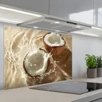 KitchenYeah Spatscherm 80x55 cm - Zelfklevende achterwand Kokosnoot - Water - Beige - Spetters - Keuken muurbeschermer - Spatwand fornuis