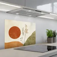 KitchenYeah Spatscherm 70x55 cm - Zelfklevende achterwand Zon - Abstract - Takken - Oranje - Keuken muurbeschermer - Spatwand fornuis