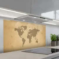 KitchenYeah Spatscherm 120x60 cm - Zelfklevende achterwand Wereldkaart - Aardtinten - Subtiel - Keuken muurbeschermer - Spatwand fornuis
