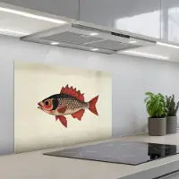 KitchenYeah Spatscherm 70x50 cm - Zelfklevende achterwand Schubben - Rood - Vis - Vinnen - Keuken muurbeschermer - Spatwand fornuis
